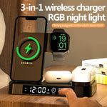 Load image into Gallery viewer, 4 In 1 Multifunction Wireless Charger Station With Alarm Clock Display Foldable Wireless Charger Stand With RGB Night Light
