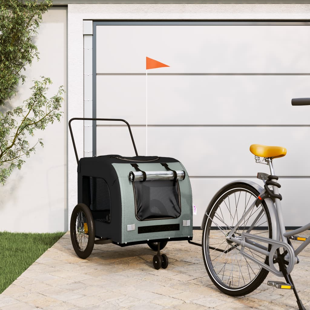 vidaXL Pet Bike Trailer Black and Gray Oxford Fabric and Iron - BrandBoxs