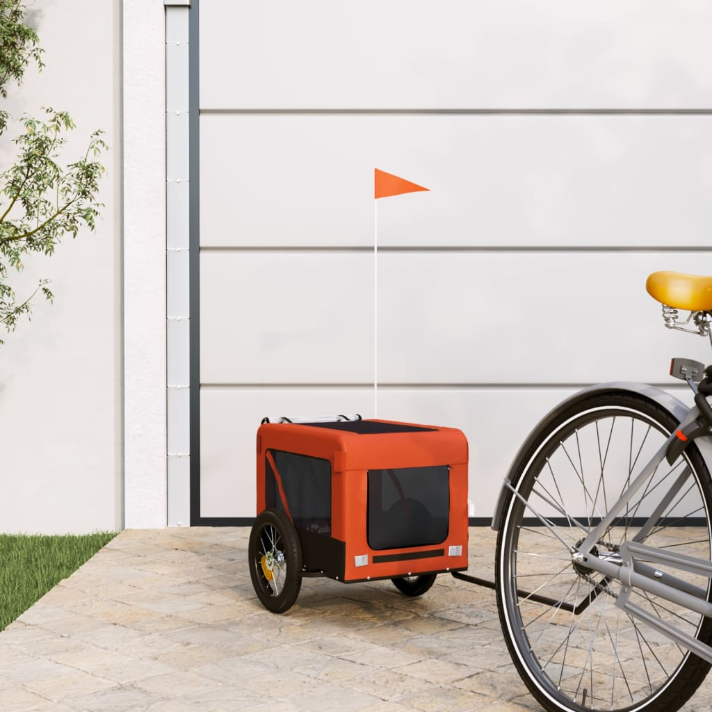 vidaXL Pet Bike Trailer Orange and Black Oxford Fabric&Iron - BrandBoxs