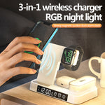 Load image into Gallery viewer, 4 In 1 Multifunction Wireless Charger Station With Alarm Clock Display Foldable Wireless Charger Stand With RGB Night Light
