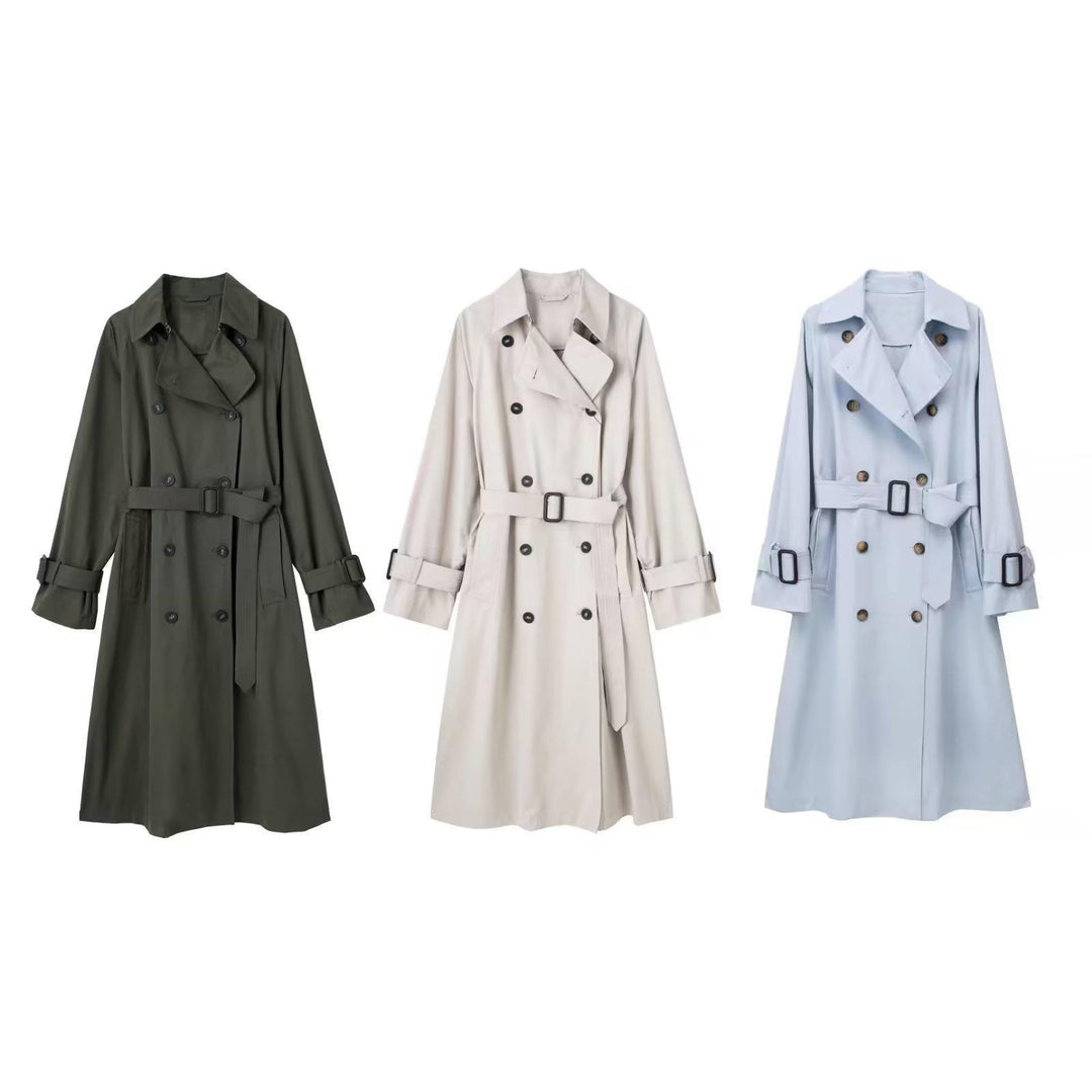 Women's Loose Long Trench Coat And Overcoat With Strap - BrandBoxs