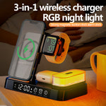 Load image into Gallery viewer, 4 In 1 Multifunction Wireless Charger Station With Alarm Clock Display Foldable Wireless Charger Stand With RGB Night Light
