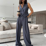 Load image into Gallery viewer, V-neck Sleeveless Waistcoat Vest Drooping Wide-leg Pants Suit - BrandBoxs
