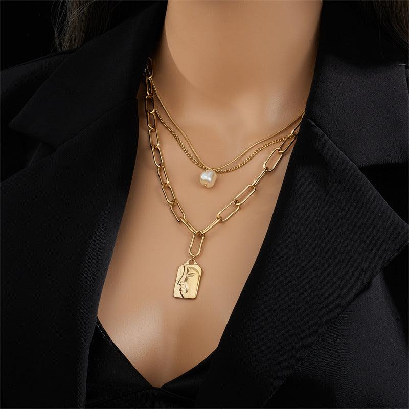 Women's Titanium Steel Chain Pearl Pendant Necklace - BrandBoxs